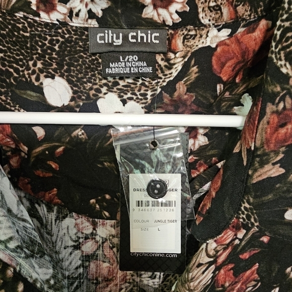 City Chic Leppard Button Down Shirt Dress Floral Animal Print - Picture 5 of 9